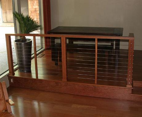 Brazilian Cherry Railing with Stainless Steel Cable, front view